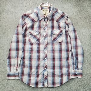 Coastal Plaid Pearl Snap Shirt Mens Large Long Sleeve